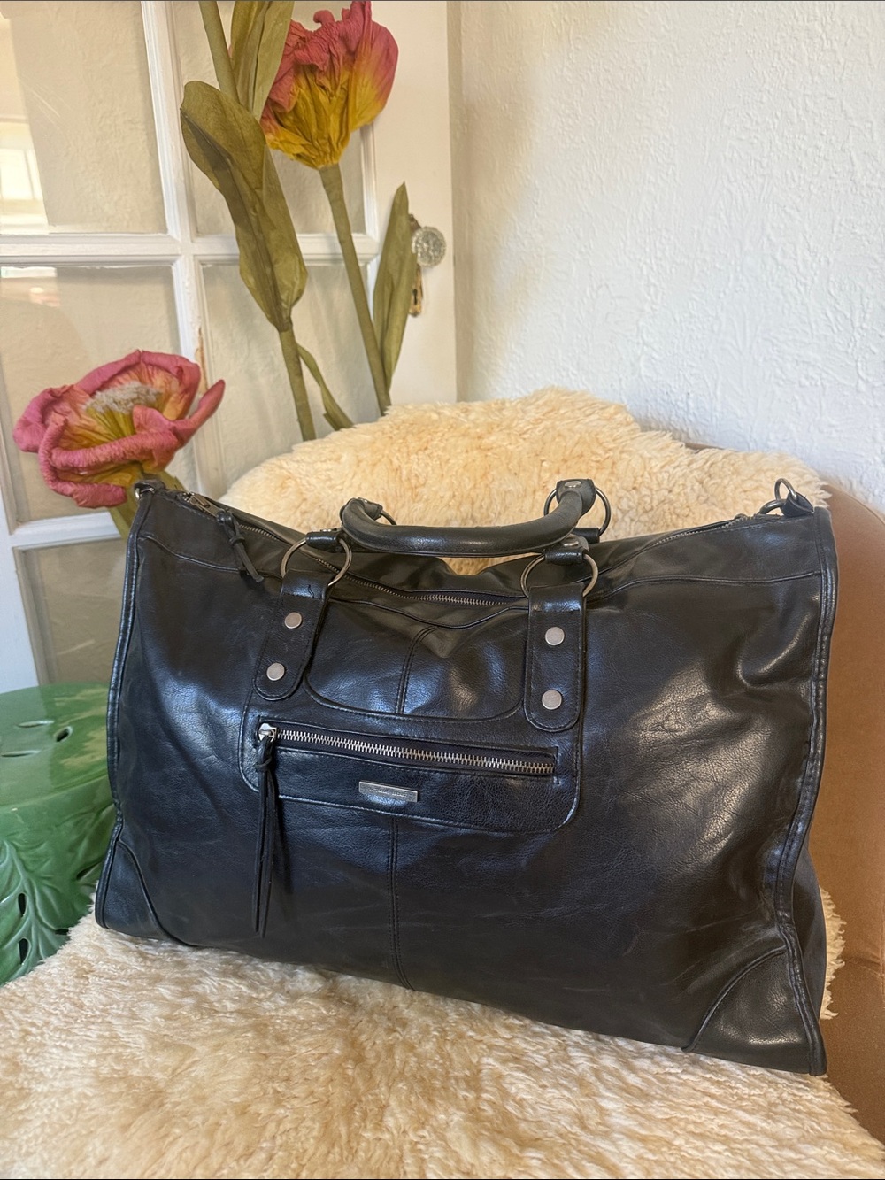 Victoria’s Secret Black Leather Weekender Bag